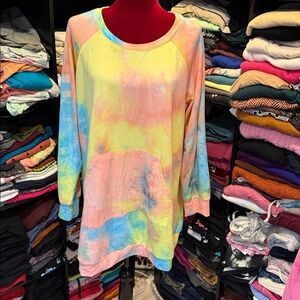 #410. 🪷 Pastel Tie-Dye Pullover Hoodie in Yellow, Pink, Blue 2x
